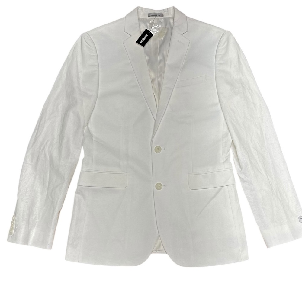 NEW ~ EXPRESS Men’s White Linen Blend Photographer Fitted Suit Jacket ~ Size 36R - Picture 9 of 10